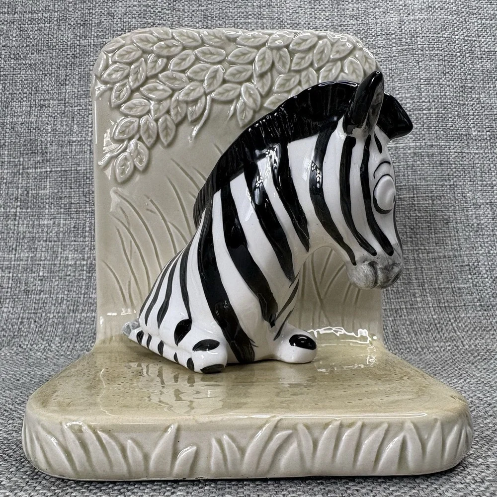 Vintage Quon-Quon Japan Ceramic Zebra Single Bookend Safari Decor 1980s‎ MCMLXXX